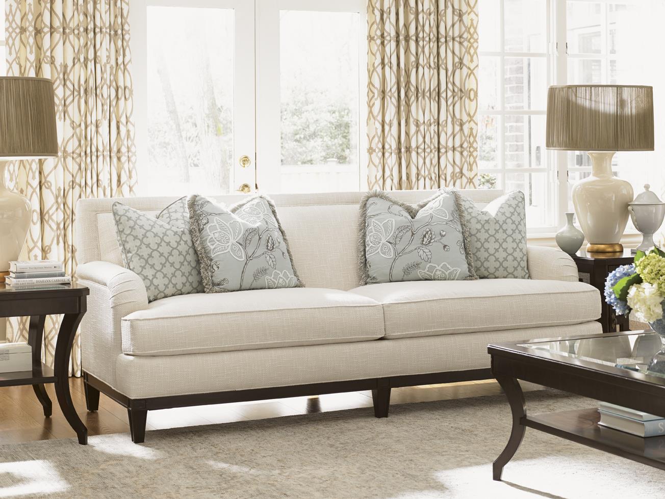 Lexington Kensington Place 799633 Transitional Aubrey Sofa with English Arms and Exposed Wood